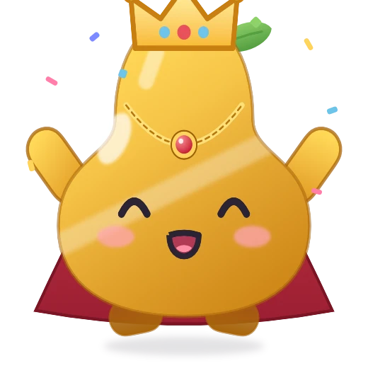 The Crowned Pet, golden with a crown and cape, celebrating with confetti